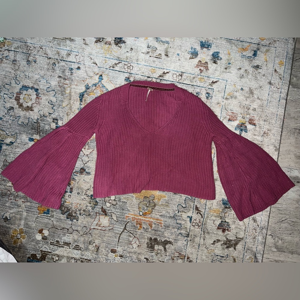 Free People cropped knit v-neck bell sleeve sweater
